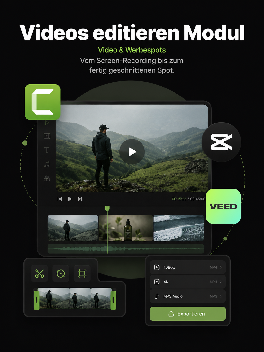 Videos editieren Modul - Camtasia, OBS & VEED, vom Handyvideo zum fertigen Spot