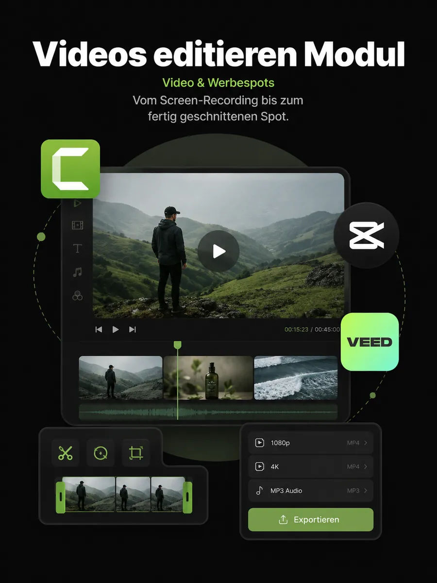 Videos editieren Modul – Camtasia, OBS & VEED, vom Handyvideo zum fertigen Spot